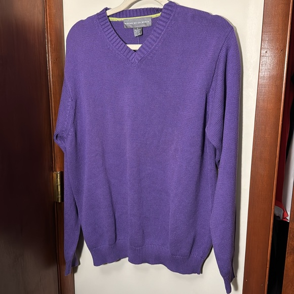 NWT Oscar de la renta men’s purple cotton cable v neck sweater L - Picture 2 of 5